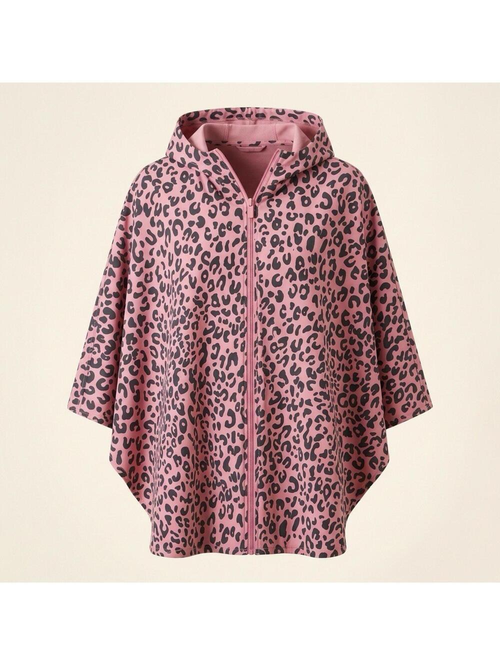 Centigrade Women's Pink Leopard Animal Print Hooded Poncho Jacket L